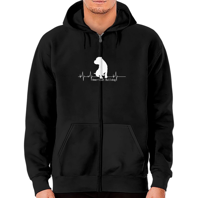 Hoodie Zippé American Bulldog Heartbeat pour Unisexe — Sweats à capuche pour hommes