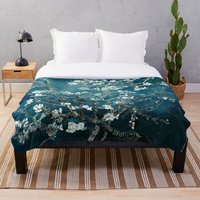 Van Gogh Almond Blossoms Dark Teal Throw Blanket — Throw Blankets