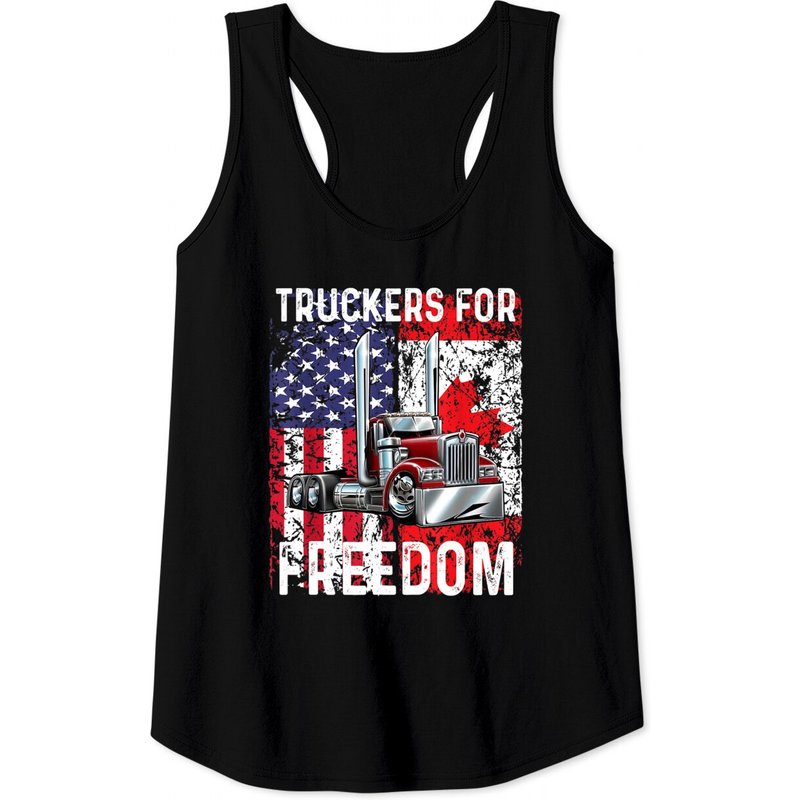 Trucker Pour la Liberté Convoy 2022 Débardeur Drapeau Américain Canadien — T-shirts pour hommes