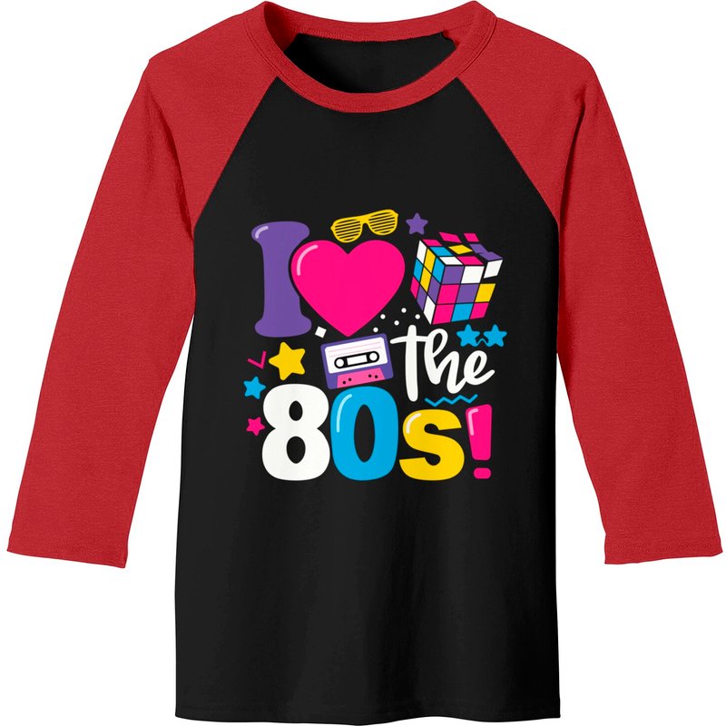 T-shirt Unisexe I Love The 80s en Noir/Rouge — T-shirts pour hommes