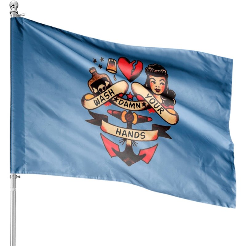 Sailor Jerry - Lave Tes Maudites Mains - Drapeau de Maison — Drapeaux décoratifs