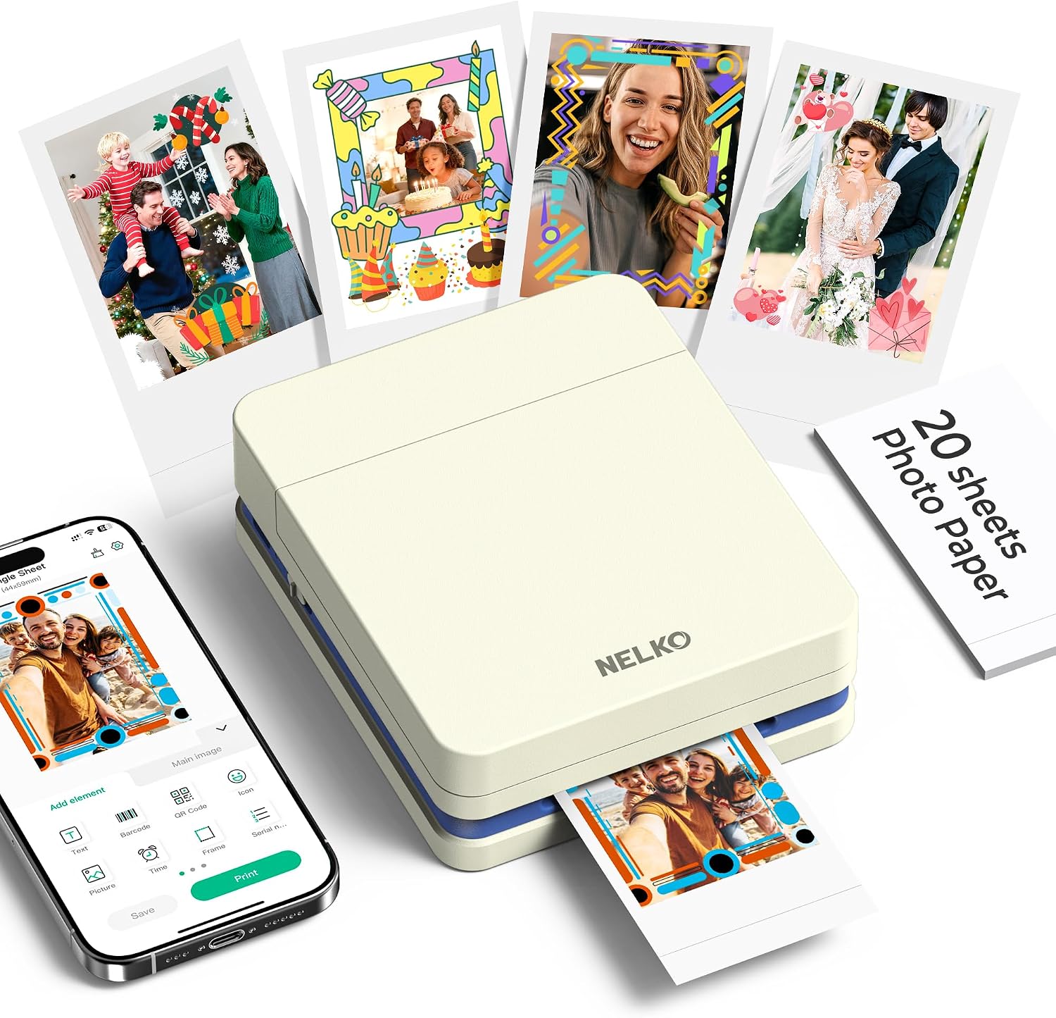 Imprimante photo portable Nelko PP01, mini imprimante couleur sans fil — Imprimante photo