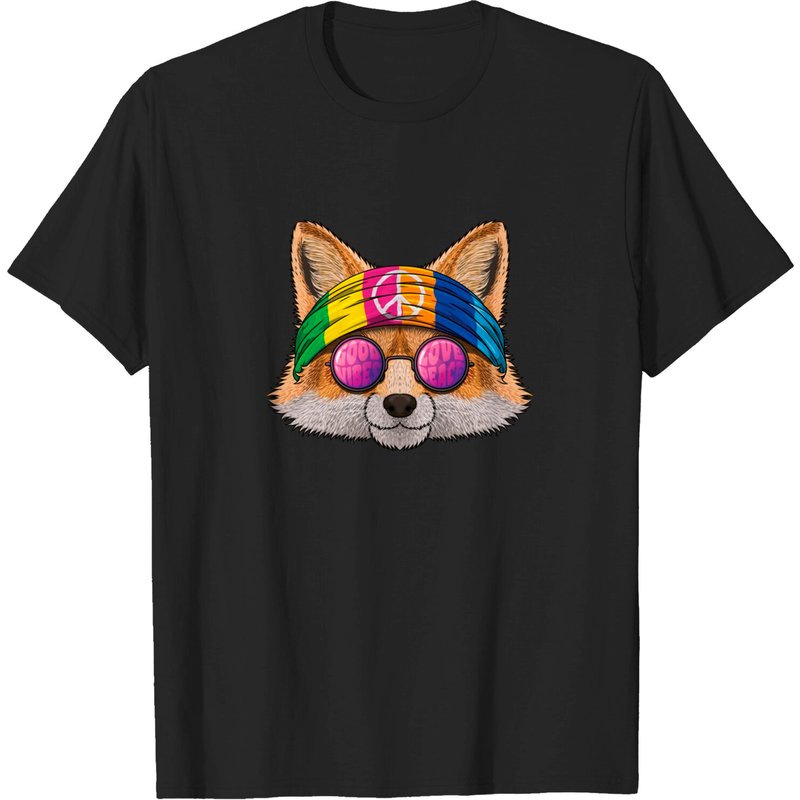 T-shirt Hippie Fox Love Peace Sign Renard Rouge Années 70 pour Hommes — T-shirts pour hommes