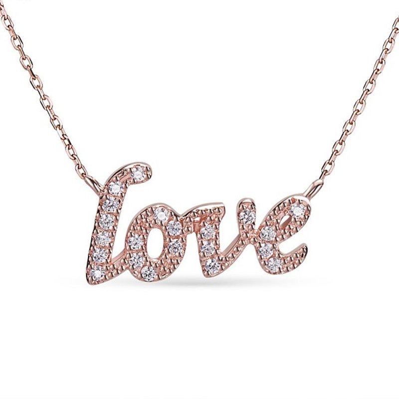 Collier Pendentif Amour en Argent Sterling 925 avec Zircon Cubique, Or Rose — Collier pendentif