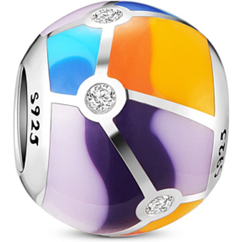 Perle Européenne en Émail Coloré en Argent Sterling 925 Plaqué Rhodium — Perles à bijoux