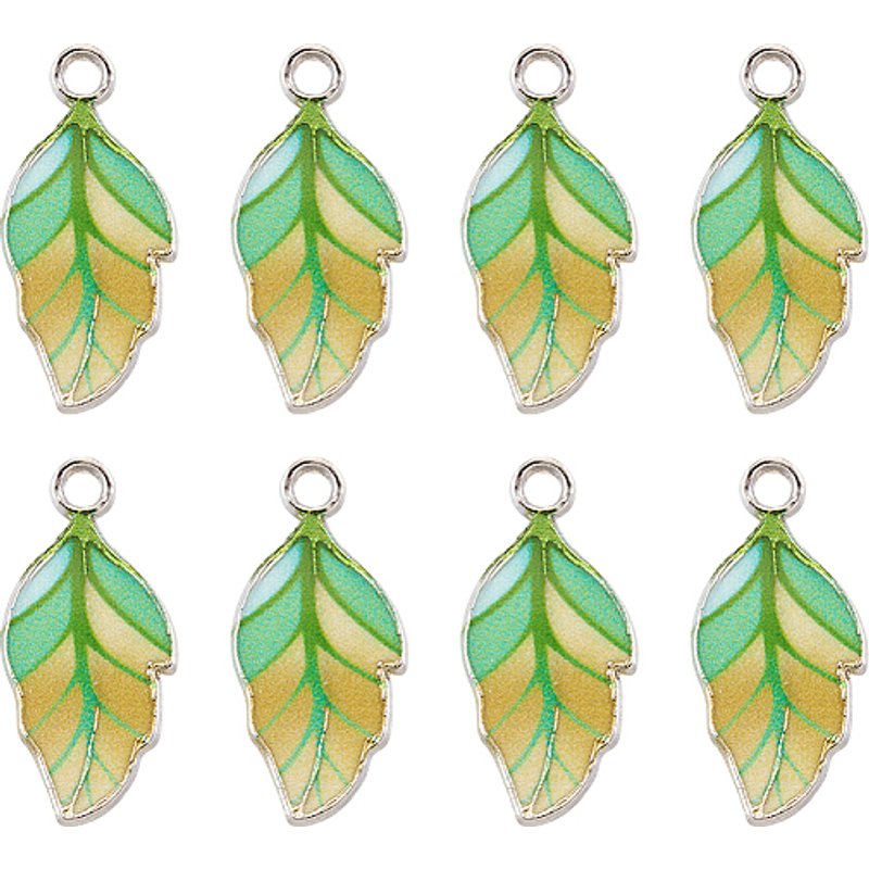Pendentifs en Émail Alliage, Feuille, Platine, Colorés, 2pcs — Breloques et pendentifs