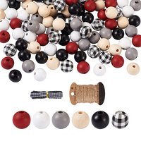 Perles en Bois Naturel Peintes avec Ruban et Corde de Jute, 120pcs — Perles à bijoux