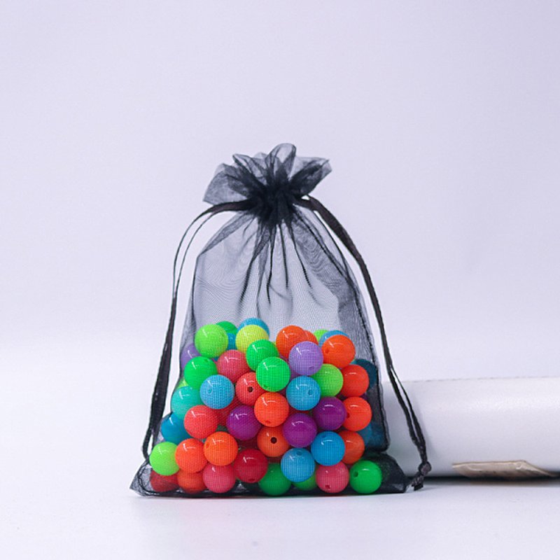 Sacs en organza noir avec cordon, rectangle, 9x7cm — Rangement et présentation