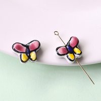 Perles en porcelaine faites à la main, Famille Rose, Papillon, Rouge violet pâle
