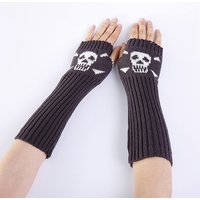 Polyacrylonitrile Fiber Yarn Long Fingerless Gloves with Skull Pattern — Fashion Accessories