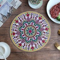 Rubber Placemats, Round Mandala Pattern Coaster, Pale Goldenrod