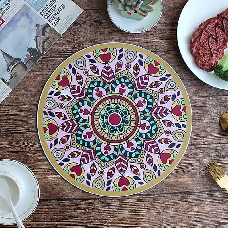 Placemats en caoutchouc, sous-verre rond à motif mandala, or pâle — Gadgets de cuisine