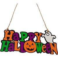 Panneau de porte en bois thème Halloween avec corde en chanvre — Décoration murale