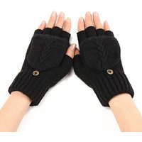 Gants sans doigts en fibre acrylique, mitaines combo d'hiver, noir — Accessoires de mode