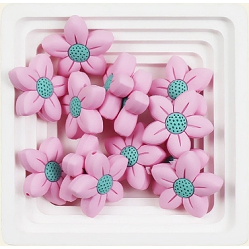 Perles en Silicone Alimentaire en Forme de Fleur, Rose Perle, 26x26mm — Perles à bijoux