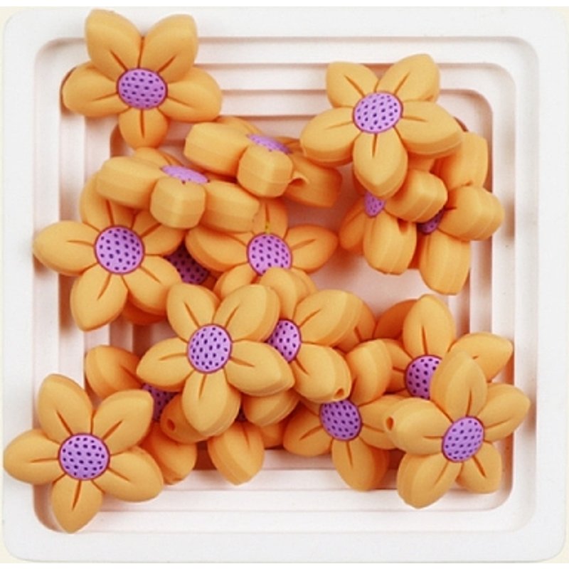 Perles en silicone alimentaire, fleur, orange, 26x26mm — Perles à bijoux