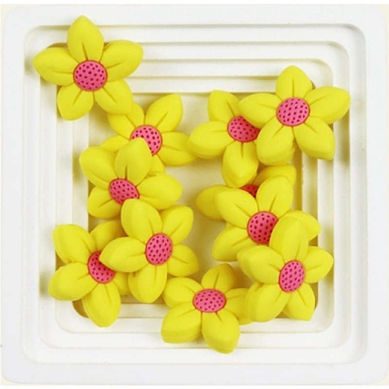 Perles Focales en Silicone Alimentaire, Fleur, Jaune, 26x26mm — Perles à bijoux