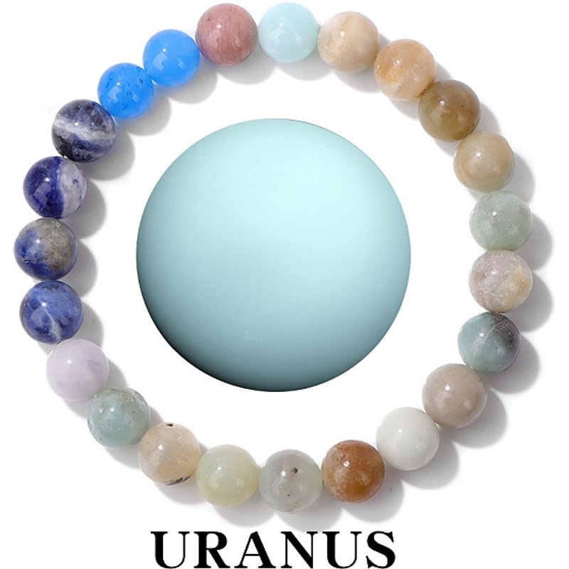 Bracelet Élastique en Perles de Gemmes Mixtes - Thème Planète Uranus — Bracelet Femme