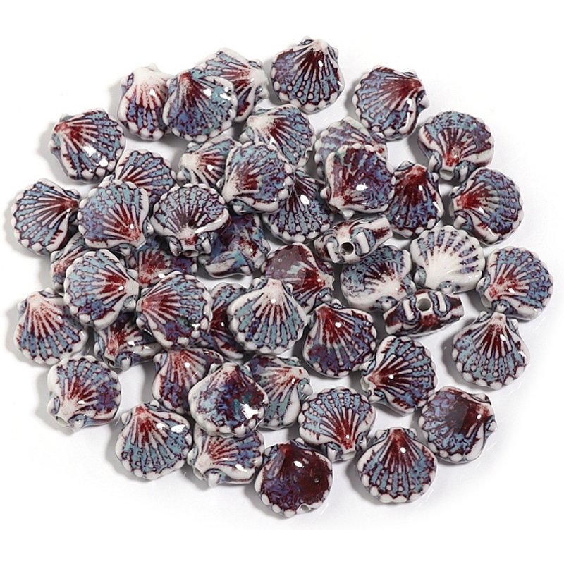 Perles en porcelaine faites à la main, formes de coquillage, bleu acier, 12mm, 5pcs/ensemble — Perles à bijoux