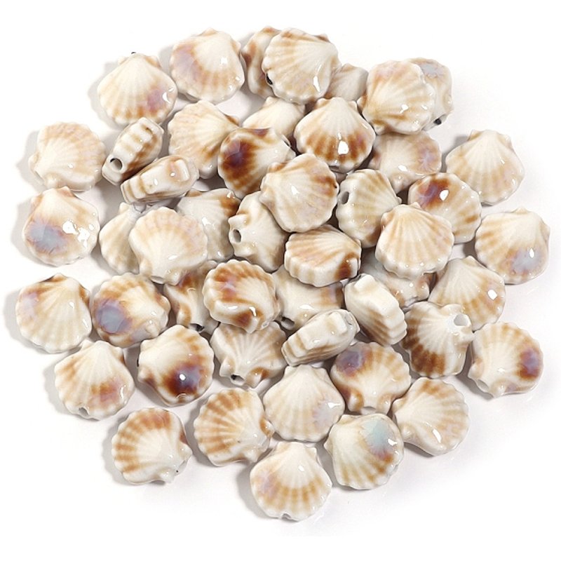 Perles en Porcelaine Émaillées à la Main, Formes de Coquillage, Beige, 12mm, 5Pcs