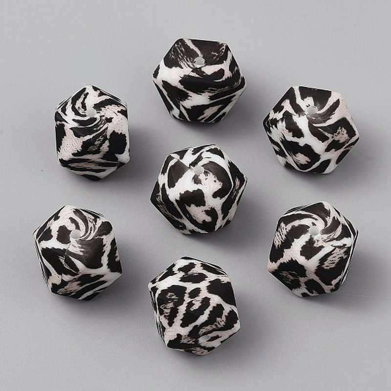 Perles en silicone polygonales, noires, 17mm, taille du trou : 3mm