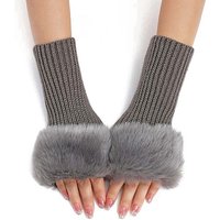 Gants sans doigts en fibres acryliques pelucheux avec trou pour le pouce - Gris — Accessoires de mode