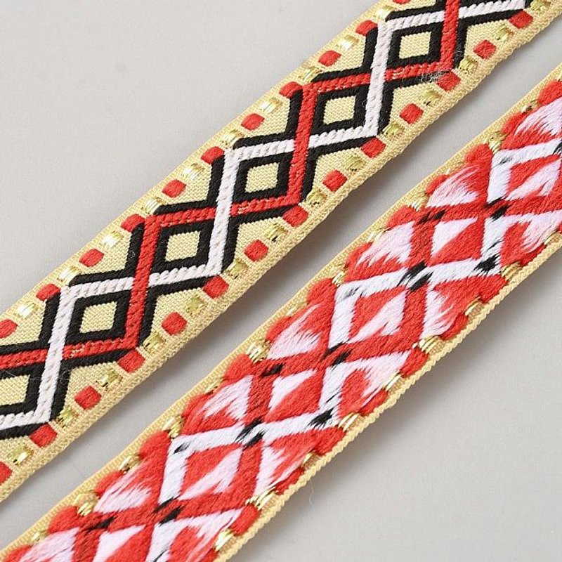 Ruban Jacquard en Polyester Rhombus pour DIY Décor, Rouge, 3/4 pouce