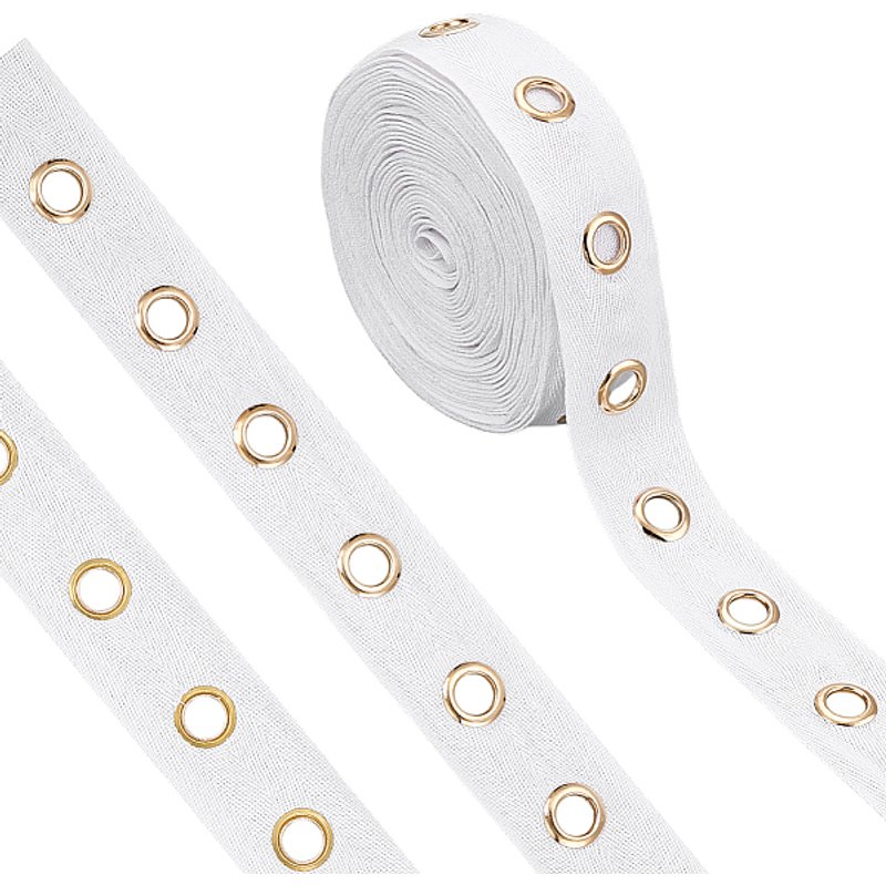 Ribbons en Coton Herringbone avec Anneaux, Blanc, 1-1/2 pouce, 8 verges