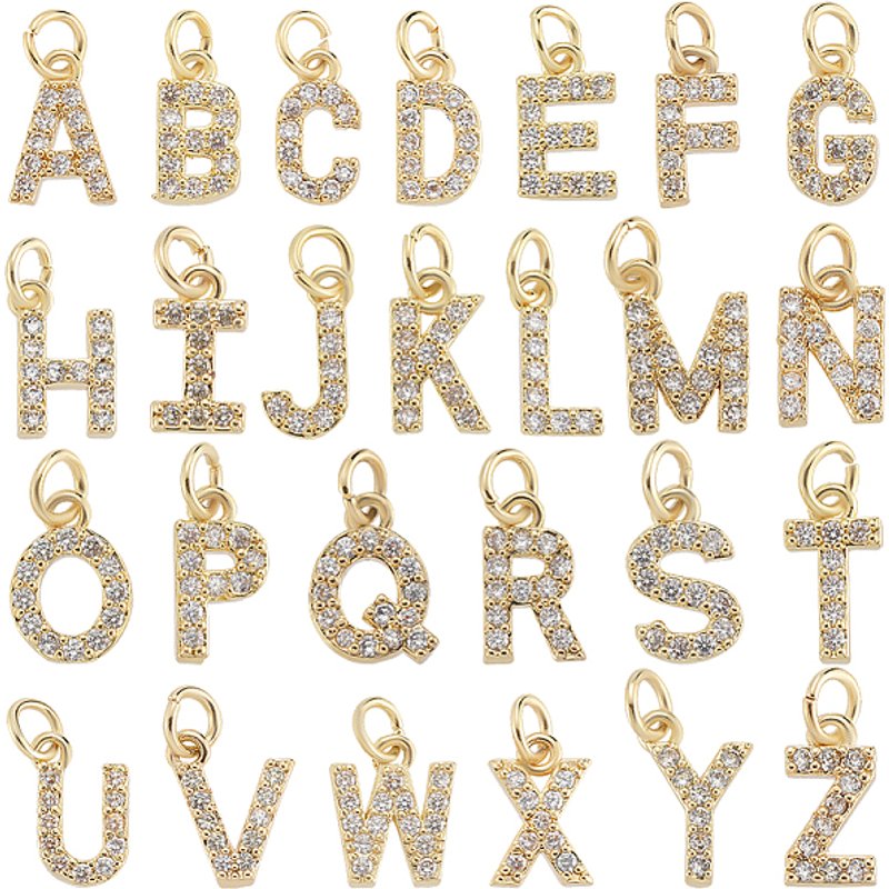 Charms Alphabet A-Z en Laiton Plaqué Or 18K avec Anneaux — Breloques et pendentifs