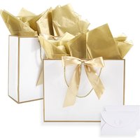 2Pcs Sacs de Stockage Rectangulaires Dorés avec Rubans et Papier Cadeau — Rangement et présentation
