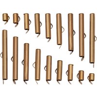 90Pcs Tubes à Fermoirs Glissants en Laiton, Bronze Antique, 9 Styles — Accessoires pour bijoux