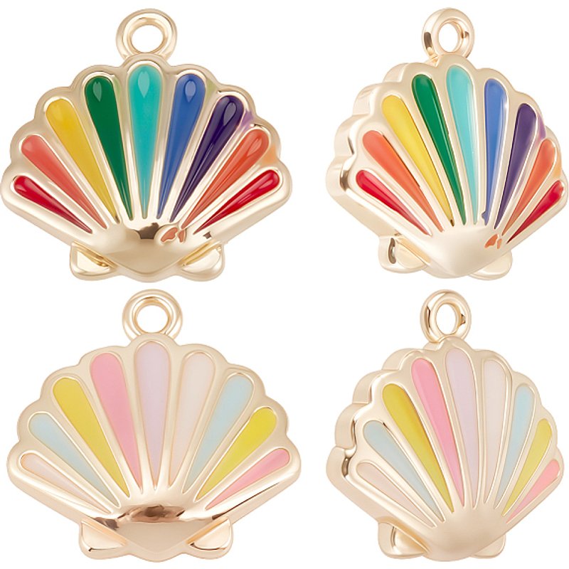 16 Pcs Charms en Émail en Laiton, Sans Nickel, Forme de Coquillage, Plaqué Or 18K — Breloques et pendentifs