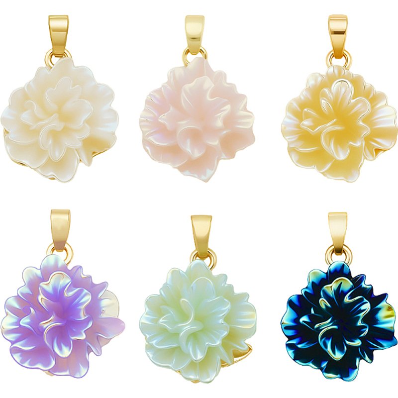 12 Pcs Pendentifs en Laiton en Forme de Fleur avec Plating UV et Résine — Breloques et pendentifs