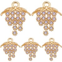 16Pcs Brass Micro Pave Cubic Zirconia Grape Charms, 18K Gold Plated — Charms & Pendants