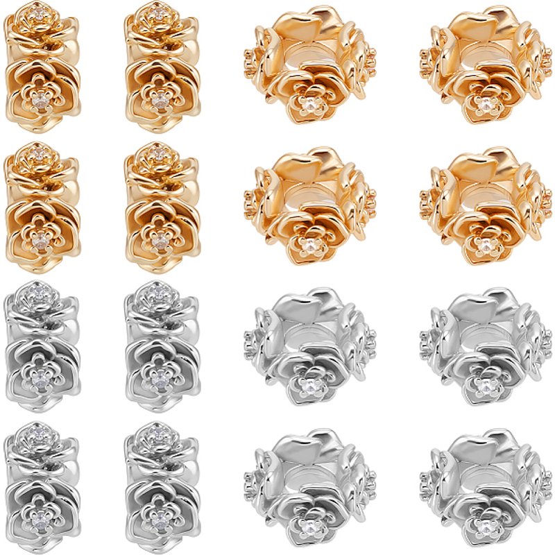 16Pcs Perles Espacées en Laiton Fleurs en Platine et Or — Perles à bijoux