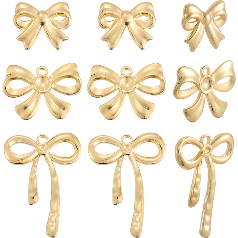 9 Pcs Charms en Acier Inoxydable Bowknot, Plaqué Or 18K — Breloques et pendentifs
