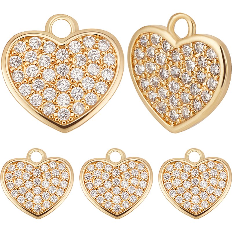 8 Pcs Brass Micro Pave Heart Charms with Cubic Zirconia — Charms & Pendants