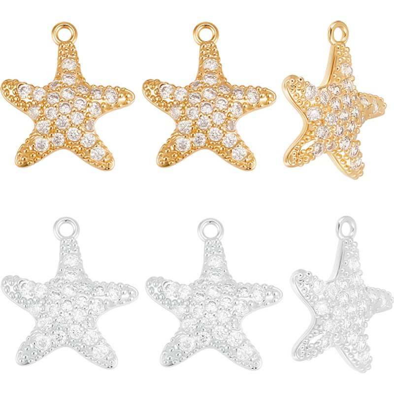 10 Pcs Charms Étoile de Mer avec Cubic Zirconia Micro Pave — Breloques et pendentifs
