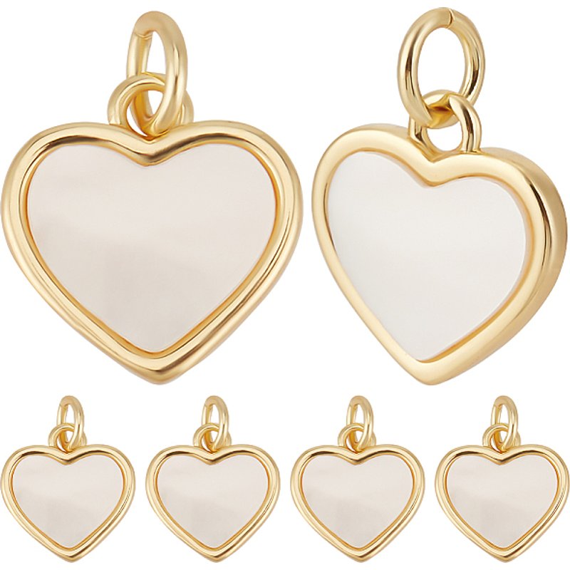 Brass Pave Natural White Shell Heart Charms with Jump Rings - 10 Pcs — Charms & Pendants