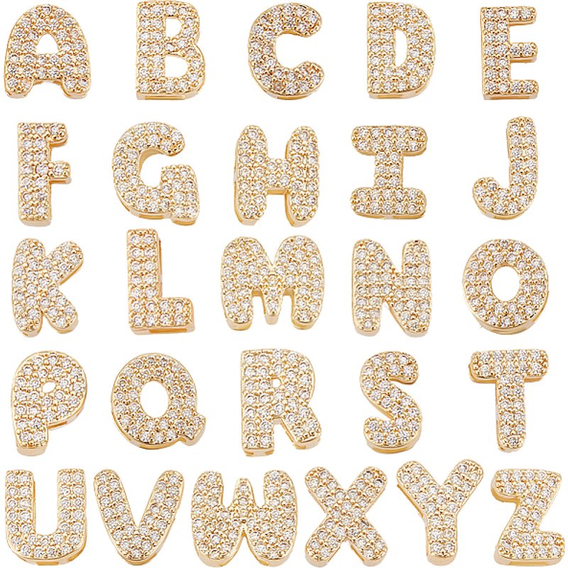26 Pcs Brass Micro Pave Clear Cubic Zirconia Charms A-Z — Charms & Pendants