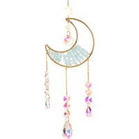 Alloy & Natural Gemstone Chips Moon Hanging Ornament, Sky Blue — Wall Decor