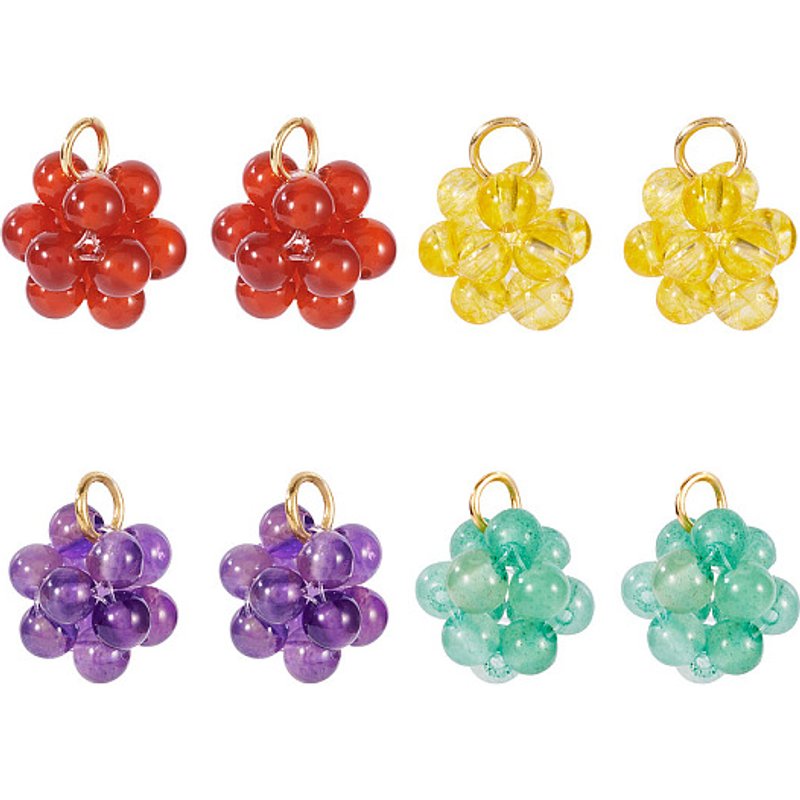 8 Pcs Grape Glass Pendants with Copper Wire - Mixed Colors — Charms & Pendants