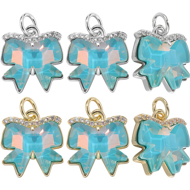 Brass Micro Pave Cubic Zirconia Charms Bowknot - 6 Pcs — Charms & Pendants