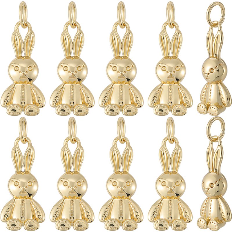12 Pcs Pendentifs en Laiton Plaqués Or 18K avec Anneaux de Saut — Breloques et pendentifs
