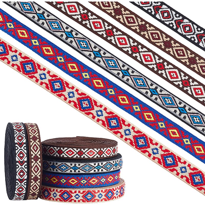 Ribbons en Polyester Jacquard de Style Ethnique, Motif Rhombus, 5 Yards — Chaînes, fils et cordons