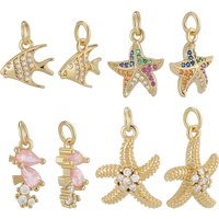 12 Pcs Pendentifs en Laiton Micro Pave Zircon Cubique Animaux Marins — Breloques et pendentifs