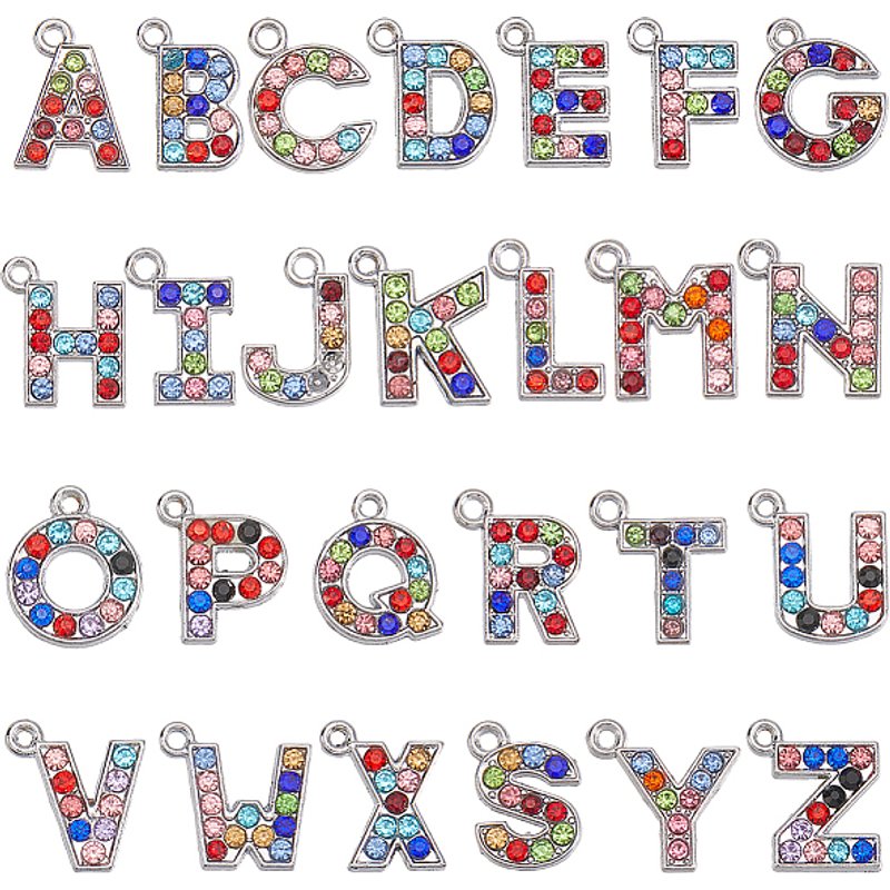 Sunnyclue 52Pcs Charms Lettres Rhinestone A-Z pour Bijoux — Breloques et pendentifs