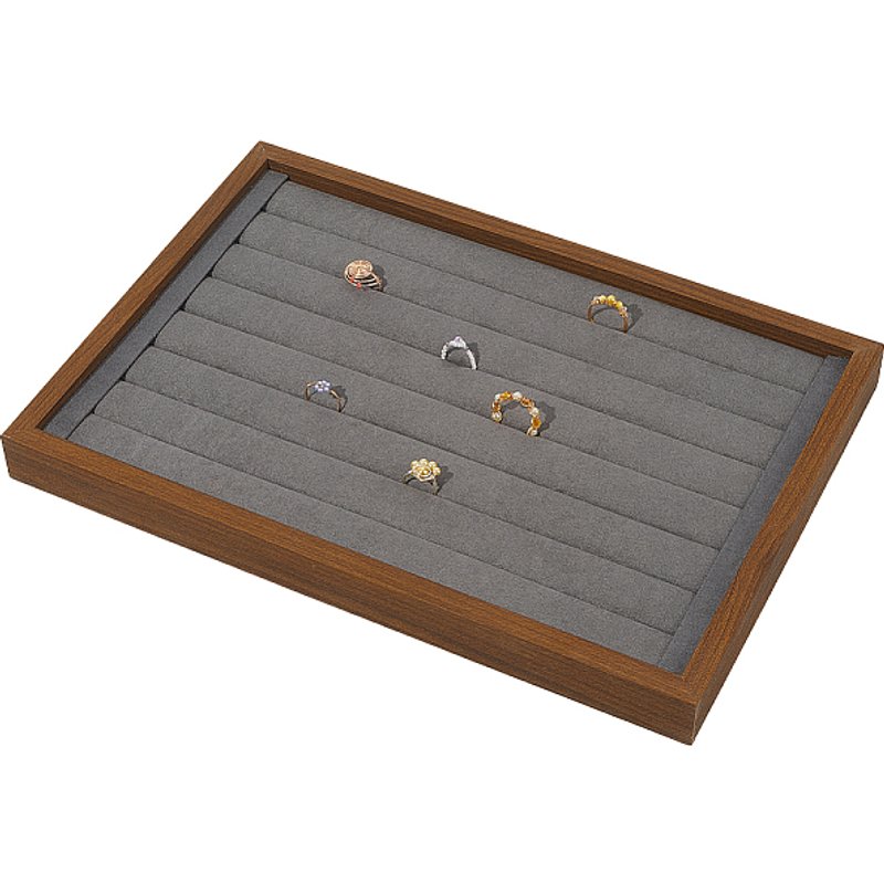 Plateau de Présentation pour Anneaux en Velours Rectangulaire, Gris Foncé — Rangement et présentation