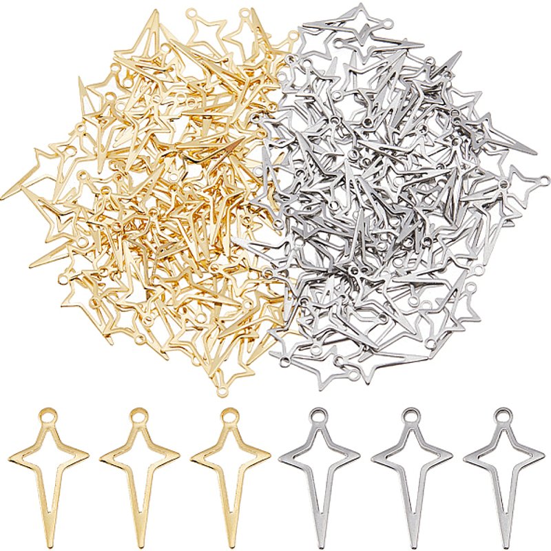 Ensemble de 160 Charms Étoiles Creuses en Acier Inoxydable et Or — Breloques et pendentifs