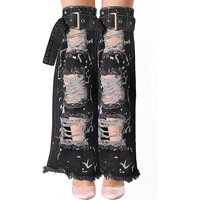Manchons de jambe en denim déchiré et ceinture, noir — Accessoires de mode